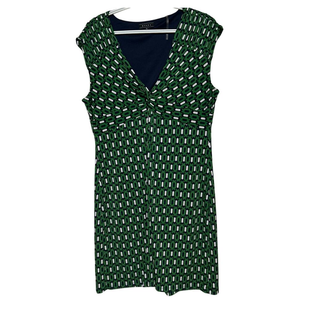 Kiara Women's Green Blue White Printed A-Line Sleeveless Stretchy Dress Size XL